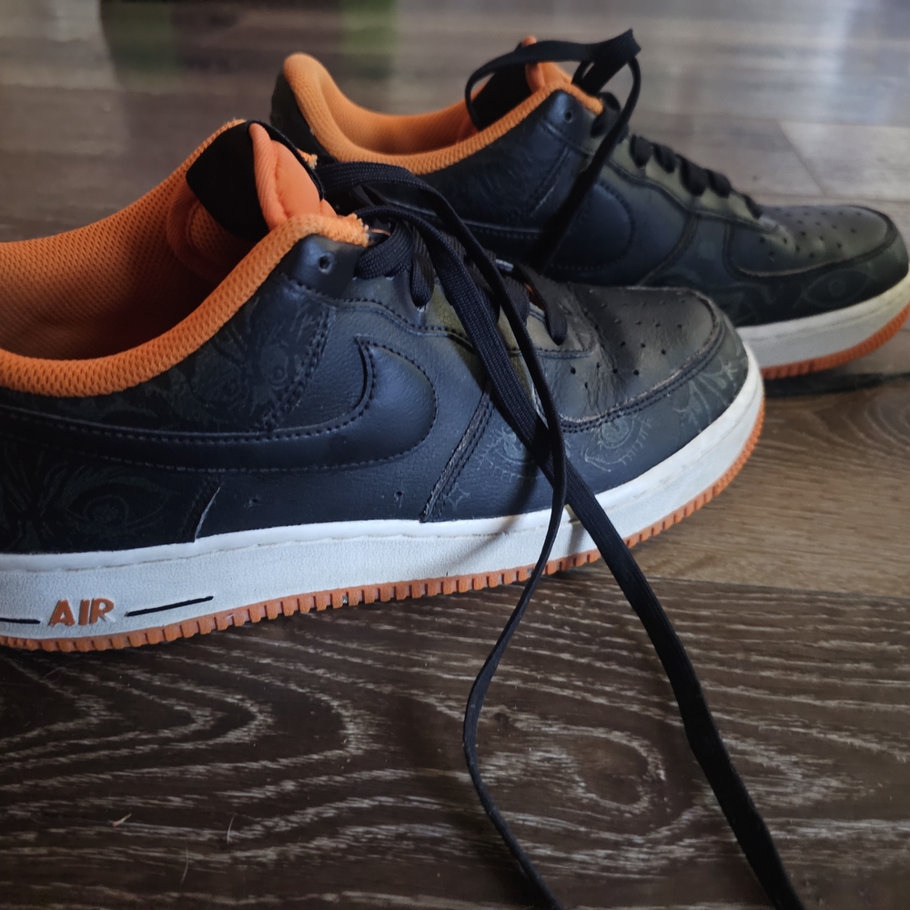 Nike Black and Orange Men's Air Forces